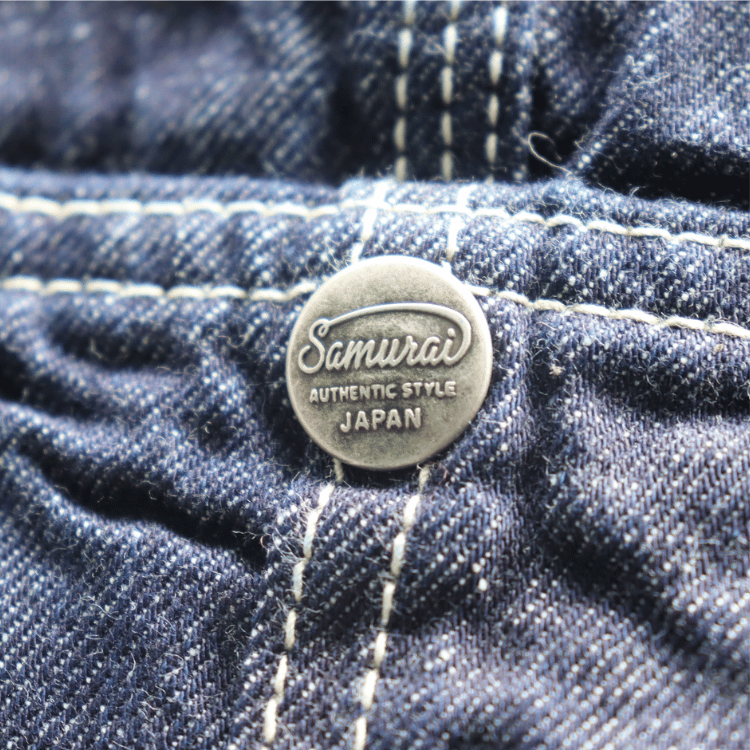 SAMURAI JEANS SJOVAL-SC01 Samurai Cotton Overalls Samurai Cotton 10oz Selvedge Denim Apron Pocket Double Knee Triple Stitch