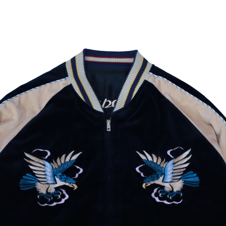 TAILOR TOYO テーラー東洋 TT15975-128 Mid 1950s Style Velveteen (Two-tone) × Acetate Souvenir Jacket “BLUE EAGLE” × “ROARING TIGER” 別珍スーベニアジャケット 別珍 スカジャン 鷲 虎リバーシブル 2トーン サテン生地 スーベニアジャケット 刺繍