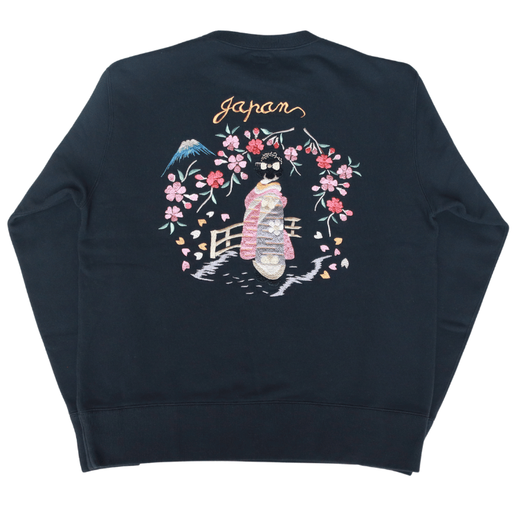 TAILOR TOYO TT69815 SUKA CREW SWEAT EMBROIDERED “MAIKO” Crewneck Sweatshirt, Fleece-lined