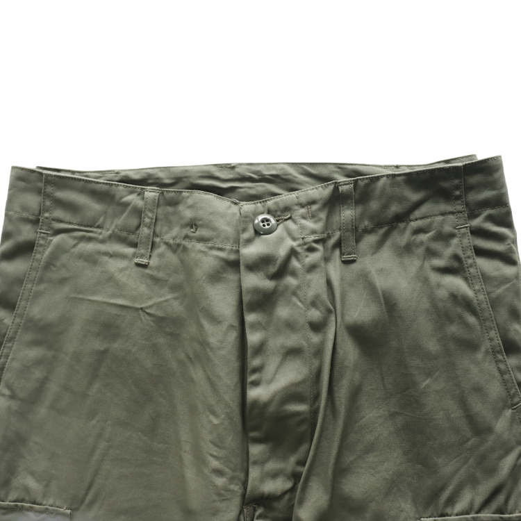 BUZZ RICKSON'S BR42500 TROUSERS, MEN'S, COTTON WIND RESISTANT POPLIN, OLIVE GREEN, ARMY SHADE 107 SHORT LENGTH Military Cargo Trousers