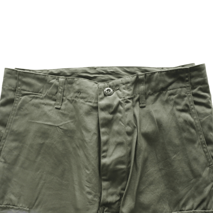 BUZZ RICKSON'S BR42500 TROUSERS, MEN'S, COTTON WIND RESISTANT POPLIN, OLIVE GREEN, ARMY SHADE 107 SHORT LENGTH Military Cargo Trousers