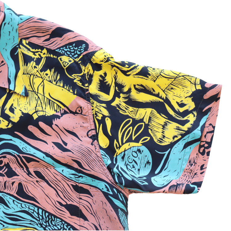 SUN SURF SS39673 S/S SUN SURF SPECIAL EDITION “GAUGUIN WOODCUT MYSTIC” Hawaiian Shirt Aloha Shirt Paul Gauguin Short Sleeve Shirt