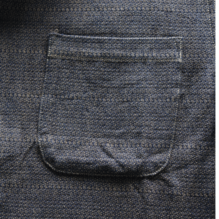SAMURAI JEANS SOS26-KSK Kano-ko A-Madara Open Collar Short Sleeve Shirt Indigo-Dyed