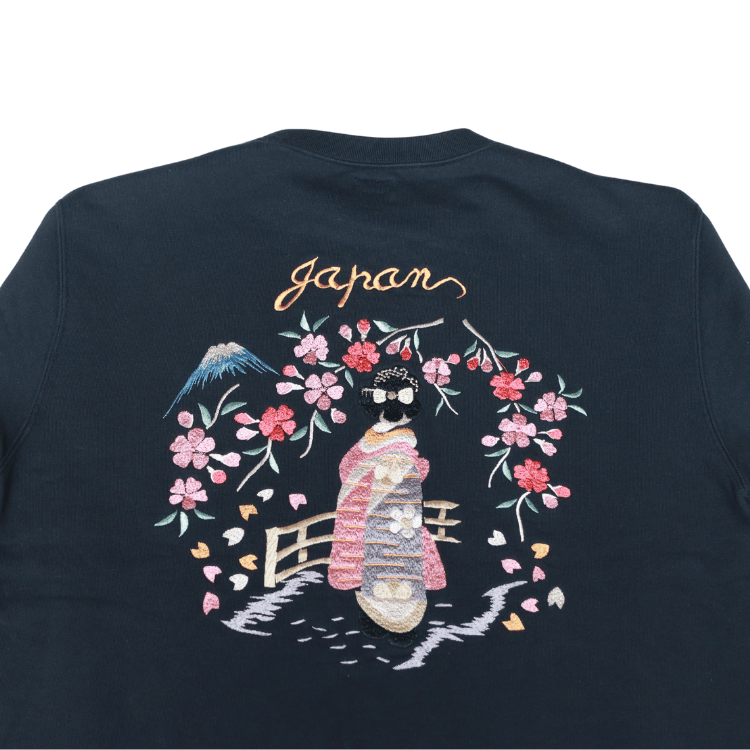 TAILOR TOYO TT69815 SUKA CREW SWEAT EMBROIDERED “MAIKO” Crewneck Sweatshirt, Fleece-lined