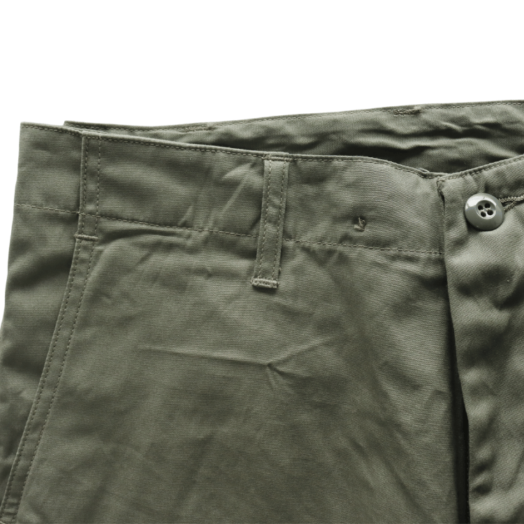 BUZZ RICKSON'S BR42500 TROUSERS, MEN'S, COTTON WIND RESISTANT POPLIN, OLIVE GREEN, ARMY SHADE 107 SHORT LENGTH Military Cargo Trousers
