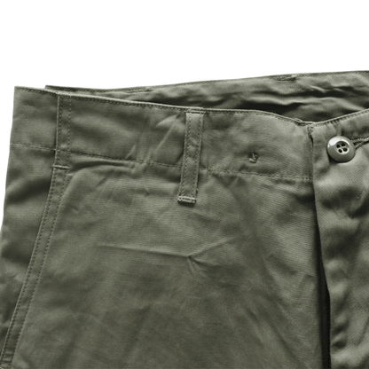 BUZZ RICKSON'S BR42500 TROUSERS, MEN'S, COTTON WIND RESISTANT POPLIN, OLIVE GREEN, ARMY SHADE 107 SHORT LENGTH Military Cargo Trousers