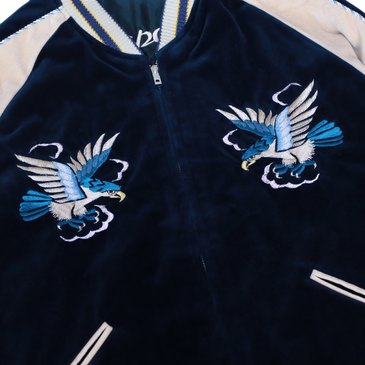TAILOR TOYO テーラー東洋 TT15975-128 Mid 1950s Style Velveteen (Two-tone) × Acetate Souvenir Jacket “BLUE EAGLE” × “ROARING TIGER” 別珍スーベニアジャケット 別珍 スカジャン 鷲 虎リバーシブル 2トーン サテン生地 スーベニアジャケット 刺繍