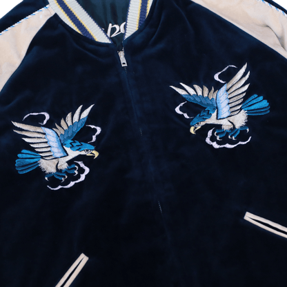 TAILOR TOYO テーラー東洋 TT15975-128 Mid 1950s Style Velveteen (Two-tone) × Acetate Souvenir Jacket “BLUE EAGLE” × “ROARING TIGER” 別珍スーベニアジャケット 別珍 スカジャン 鷲 虎リバーシブル 2トーン サテン生地 スーベニアジャケット 刺繍