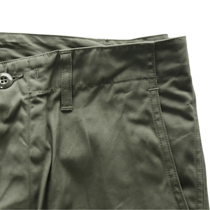 BUZZ RICKSON'S BR42500 TROUSERS, MEN'S, COTTON WIND RESISTANT POPLIN, OLIVE GREEN, ARMY SHADE 107 SHORT LENGTH Military Cargo Trousers