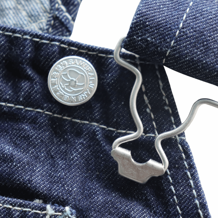 SAMURAI JEANS SJOVAL-SC01 Samurai Cotton Overalls Samurai Cotton 10oz Selvedge Denim Apron Pocket Double Knee Triple Stitch