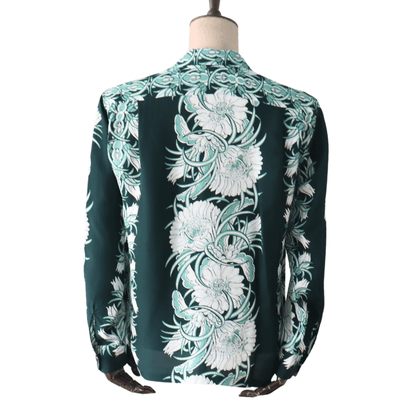 SUN SURF SS29602 L/S RAYON HAWAIIAN SHIRT NIGHT BLOOMING CEREUS BORDER Hawaiian Shirt Aloha Shirt Long Sleeve Shirt