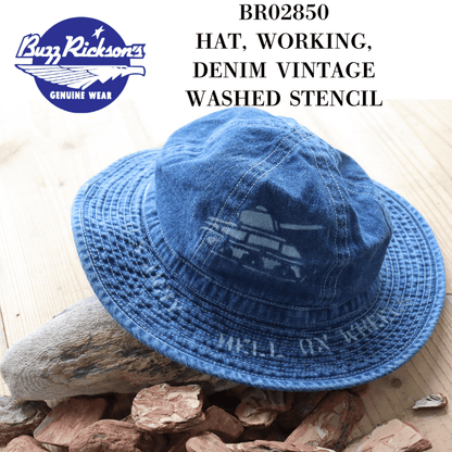 BUZZ RICKSON'S BR02850 HAT, WORKING, DENIM VINTAGE WASHED STENCIL ARMY denim hat