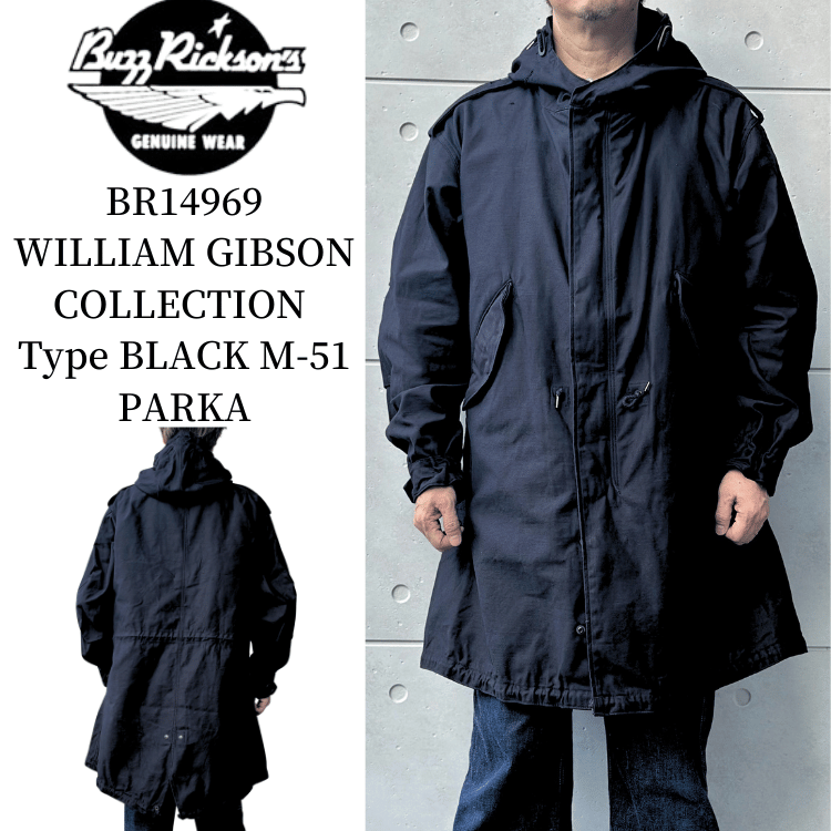 BUZZ RICKSON'S BR14969 WILLIAM GIBSON COLLECTION Type BLACK M-51 PARKA William Gibson Collection Black M-51 Parka M-51 Field Parka Mod Coat