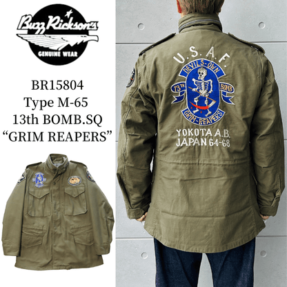 BUZZ RICKSON'S BR15804 Type M-65 "BUZZ RICKSON MFG. CO." 13th BOMB. SQ. "GRIM REAPERS" Military Jacket, M-65 Field Jacket, USARMY