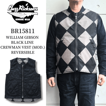 BUZZ RICKSON'S WILLIAM GIBSON COLLECTION BLACK LINE CREWMAN VEST (MOD.) REVERSIBLE (BR15811)