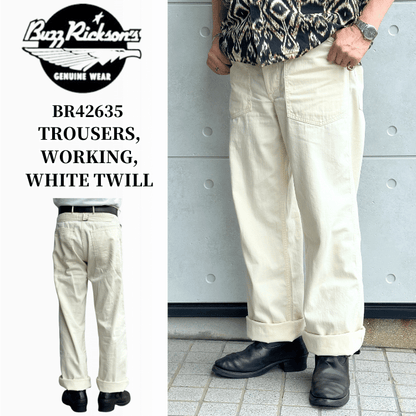 BUZZ RICKSON'S BR42635 TROUSERS, WORKING, WHITE TWILL Army Trousers, Denim Trousers, Work Pants, Military