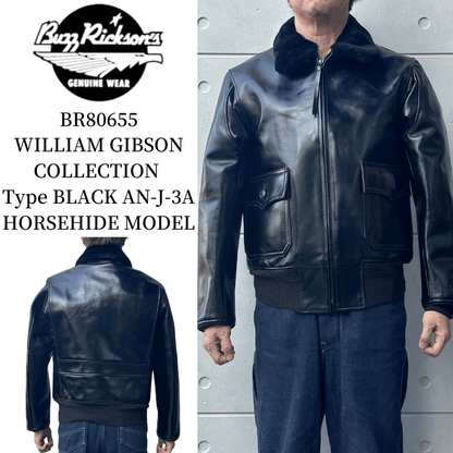 BUZZ RICKSON'S BR80655 WILLIAM GIBSON COLLECTION Type BLACK AN-J-3A HORSEHIDE MODEL William Gibson Collection Black AN-J-3A Horsehide Model